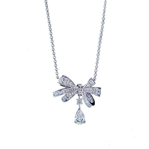 Bowk-not Shaped Pendant Necklace Silver Zircon Necklace